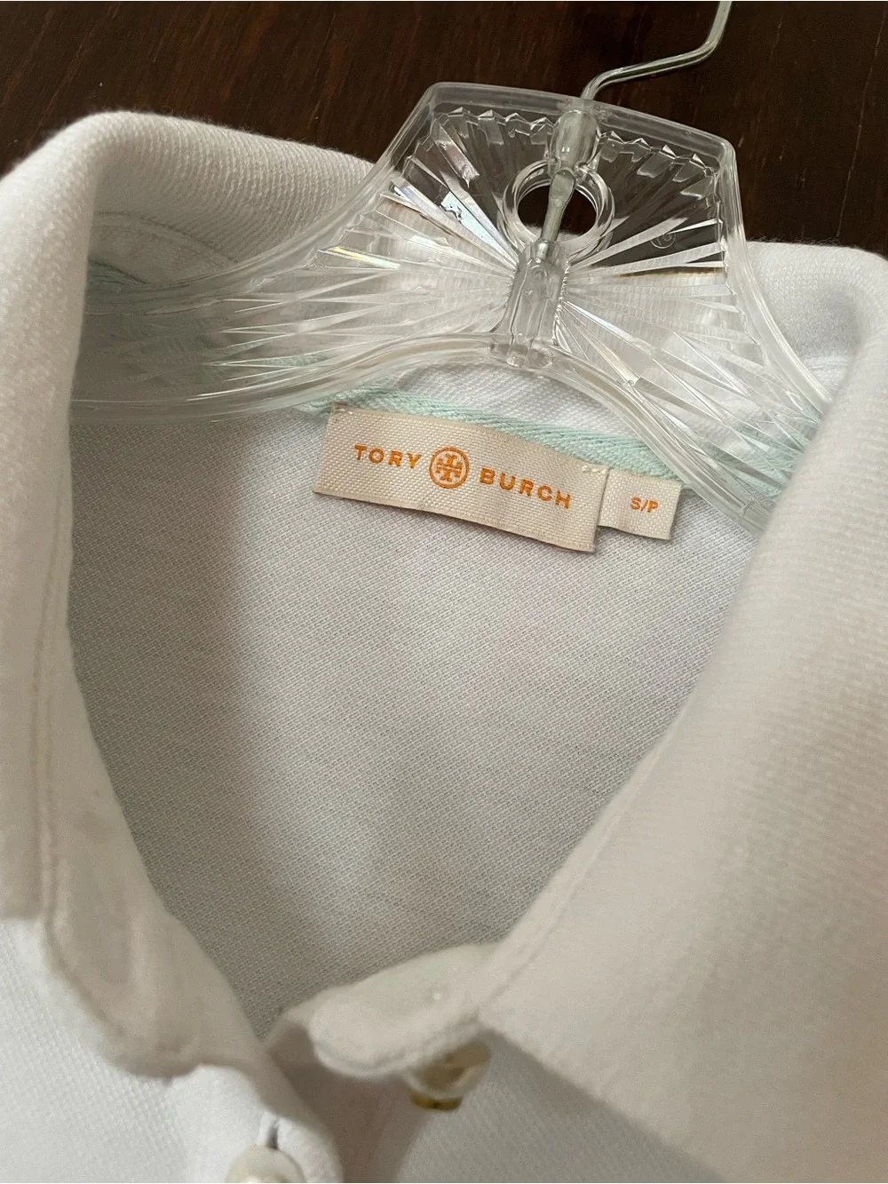 Tory Burch White Ruffle-Trim Polo with Pearl gold logo Buttons small